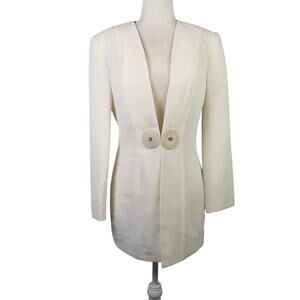 Vintage 80s New Leaf Cream Blazer Jacket Pearl Jewel Rhinestone S